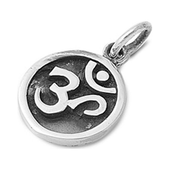Oxidized Medallion Om Symbol Pendant .925 Sterling Silver Buddhism Yoga Charm Jewelry Female Unisex