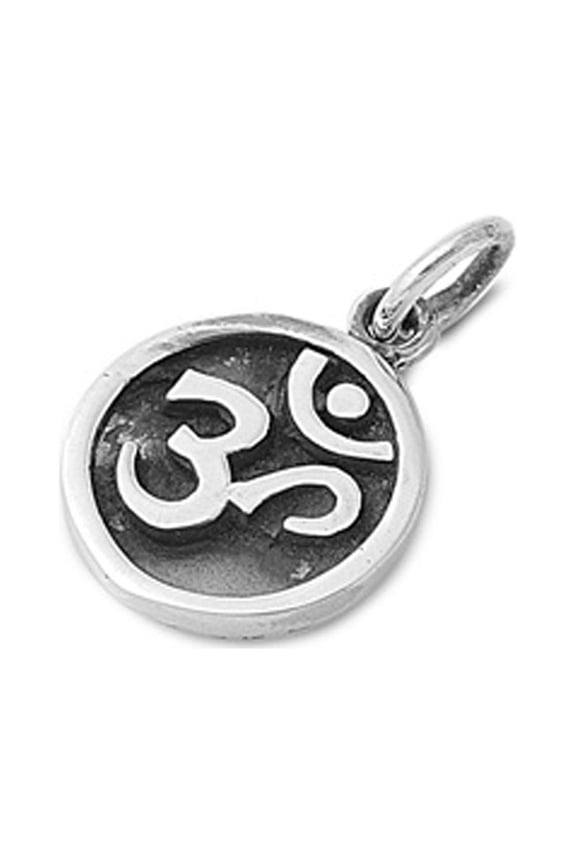 Oxidized Medallion Om Symbol Pendant .925 Sterling Silver Buddhism Yoga Charm Jewelry Female Unisex