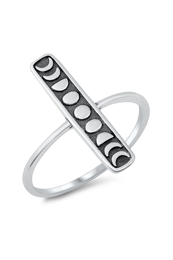 Oxidized Moon Phases Bar Ring .925 Sterling Silver Band Jewelry Female Male Unisex Size 5