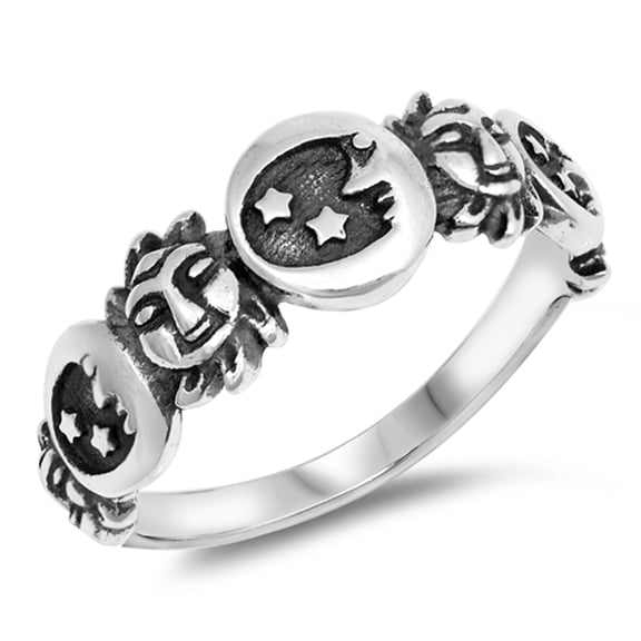 Oxidized Moon Star Sun Mythological Ring .925 Sterling Silver Band Jewelry Female Male Size 11