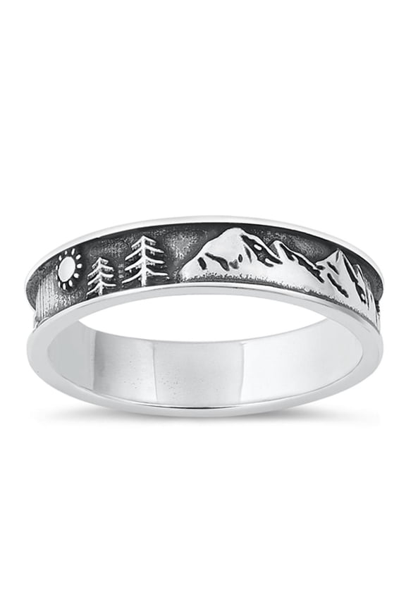 Oxidized Mountain Trees Nature Ring .925 Sterling Silver Band Jewelry Female Male Unisex Size 6