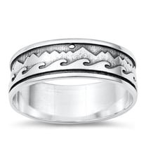 Oxidized Mountain Wave Promise Ring .925 Sterling Silver Band Jewelry Female Male Unisex Size 7