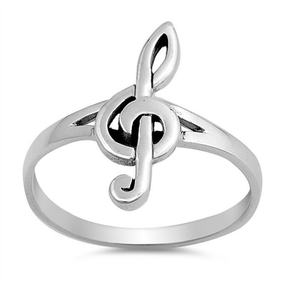 Oxidized Music Note Ring .925 Sterling Silver Treble Clef Band Jewelry Female Male Unisex Size 8