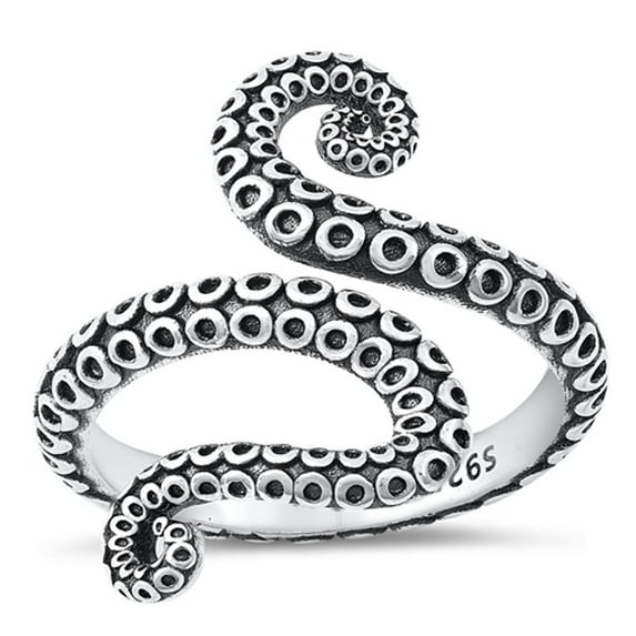 Oxidized Octopus Tentacles Ring .925 Sterling Silver Band Jewelry Female Male Unisex Size 11
