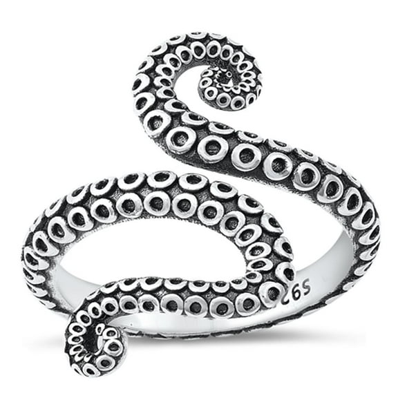 Oxidized Octopus Tentacles Ring .925 Sterling Silver Band Jewelry Female Male Unisex Size 5
