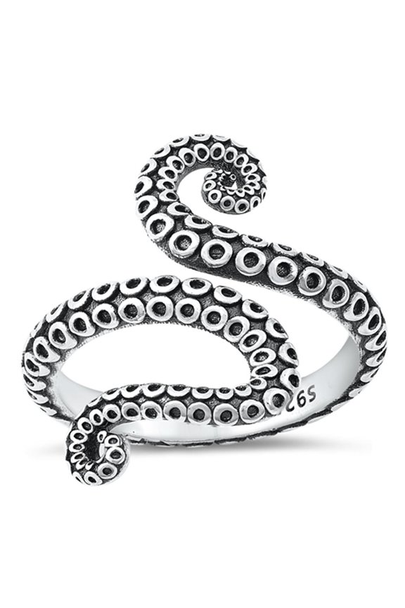 Oxidized Octopus Tentacles Ring .925 Sterling Silver Band Jewelry Female Male Unisex Size 5