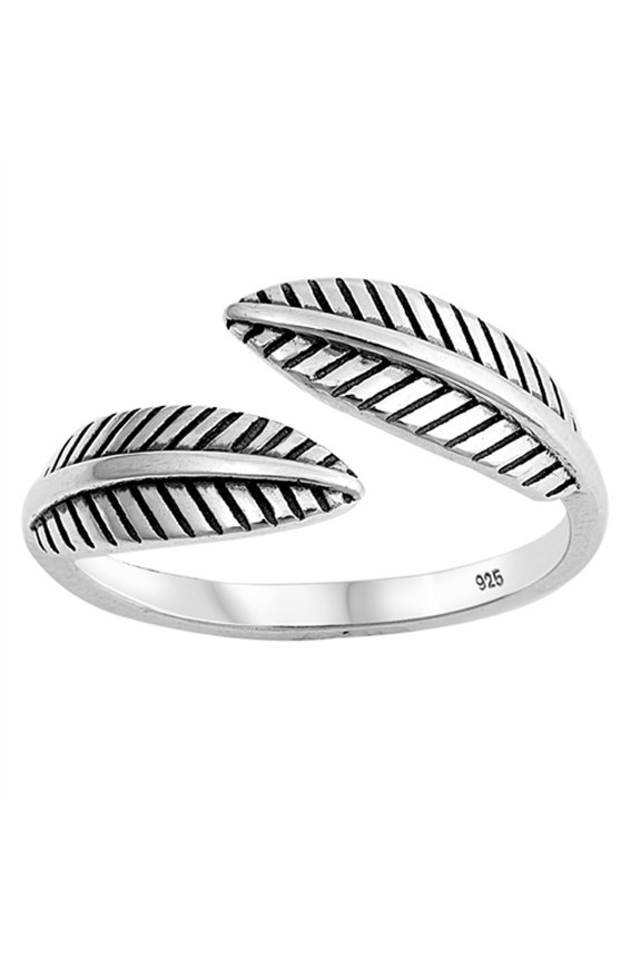 Oxidized Open Leaf Feather Tree Ring .925 Sterling Silver Band Jewelry Female Male Unisex Size 10