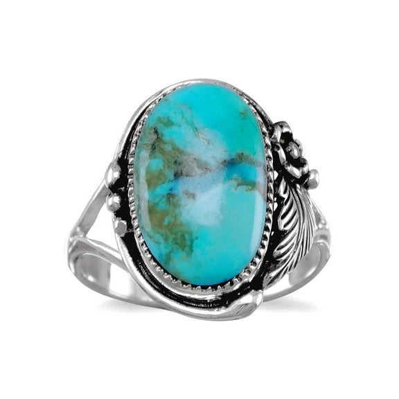 Oxidized Ornate 925 Sterling Silver Simulated Turquoise Ring Turquoise 13mm X 17mm Vine Leaf Size 10 Ring for Women