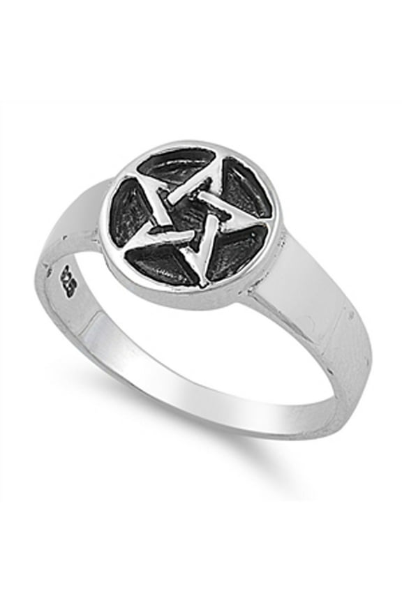 Oxidized Pentagram Star Ring .925 Sterling Silver Band Jewelry Female Male Unisex Size 5