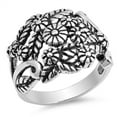 thumbnail image 1 of Oxidized Plumeria Floral Flower Filigree Ring Sterling Silver Band 925 Jewelry Female Male Size 12, 1 of 4