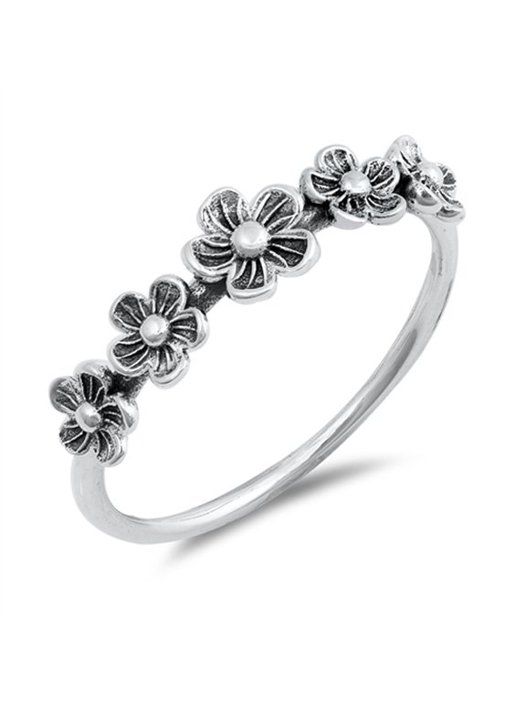 Oxidized Plumeria Flower Petite Fun Ring .925 Sterling Silver Band Jewelry Female Male Unisex Size 5