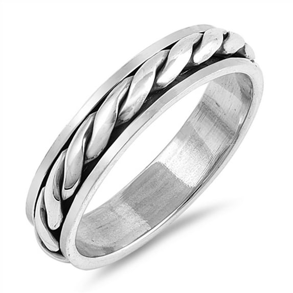 Oxidized Rope Twist Spinner Wedding Ring 925 Sterling Silver Band Jewelry Female Male Unisex Size 8