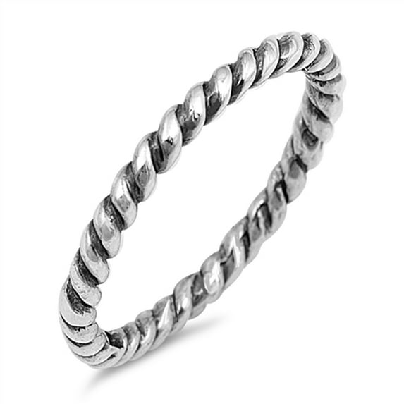 Oxidized Rope Wedding Stackable Ring .925 Sterling Silver Toe Band Jewelry Female Male Size 10