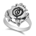thumbnail image 1 of Oxidized Rose Flower Leaf Women's Ring ( Sizes 5 6 7 8 9 10 ) New .925 Sterling Silver Band Rings (Size 7), 1 of 4