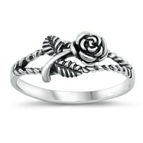 Oxidized Rose Flower Twisted Rope Ring .925 Sterling Silver Band Jewelry Female Male Unisex Size 7