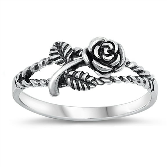 Oxidized Rose Flower Twisted Rope Ring .925 Sterling Silver Band Jewelry Female Male Unisex Size 7