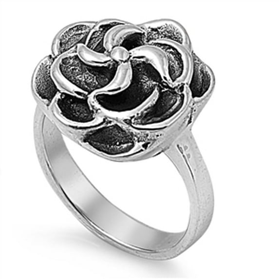 Oxidized Rose Flower Wide Vintage Ring .925 Sterling Silver Band Jewelry Female Male Unisex Size 5