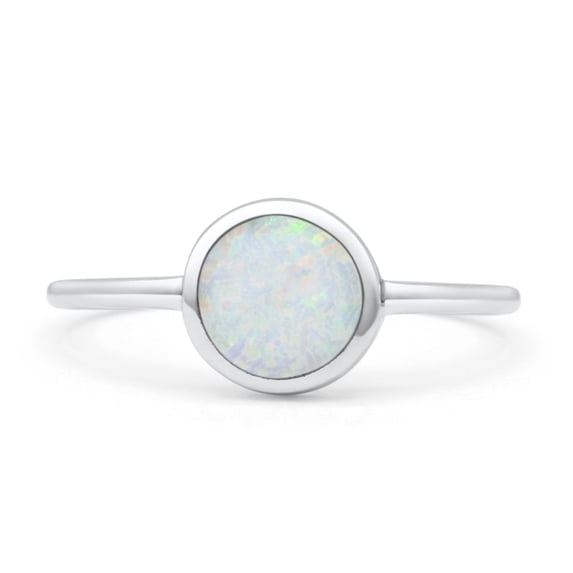 Oxidized Round Petite Dainty Ring Lab Created White Opal 925 Sterling Silver Size 9