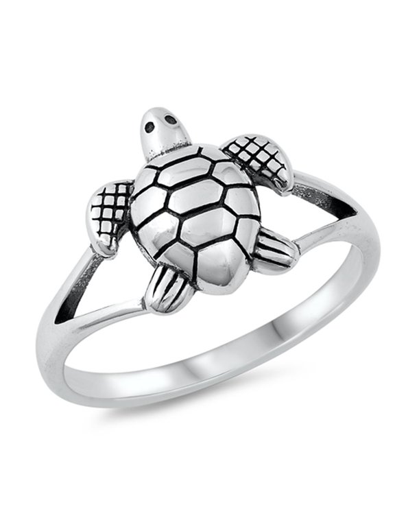 Oxidized Sea Turtle Ring .925 Solid Sterling Silver Band Jewelry Female Male Unisex Size 7