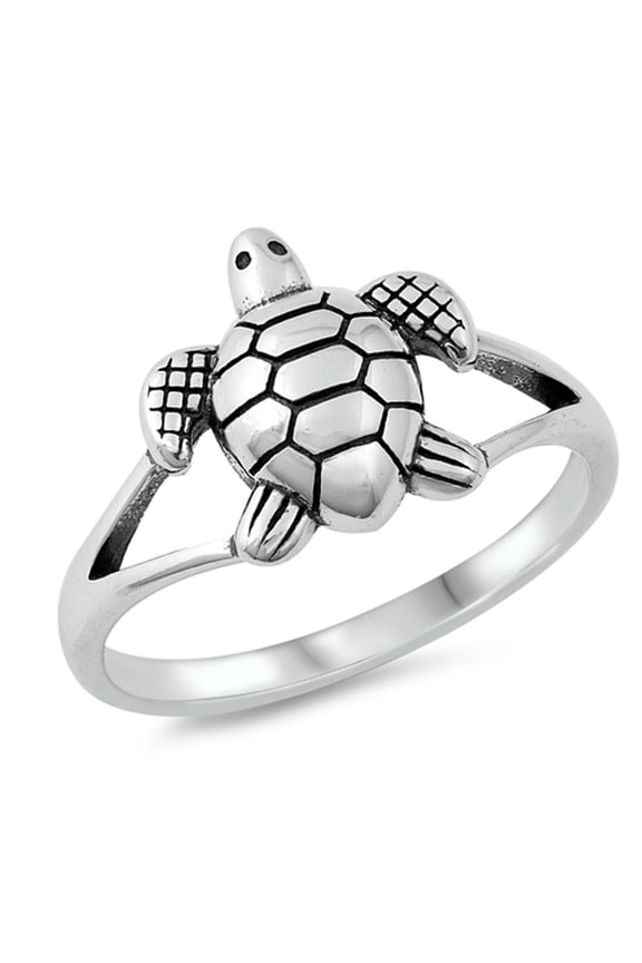 Oxidized Sea Turtle Ring .925 Solid Sterling Silver Band Jewelry Female Male Unisex Size 8