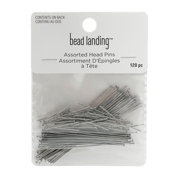 Oxidized Silver Mixed Head Pins by Bead Landing – Nickel-Free Iron Jewelry Findings - Assorted Sizes & Finishes for Earrings - Necklaces & Bracelets - 12 Pack