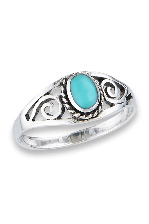 Oxidized Simulated Turquoise Filigree Swirl Rope Halo Ring Sterling Silver Band Blue CZ Female Size 9