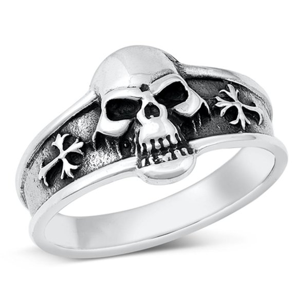 Oxidized Skull Cross Wholesale Ring .925 Sterling Silver Band Jewelry Female Male Unisex Size 13