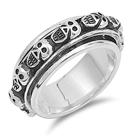 Oxidized Skull Spinner Fidget Biker Ring ( Sizes 5 6 7 8 9 10 11 12 13 14 ) New 925 Sterling Silver Band Rings (Size 14)