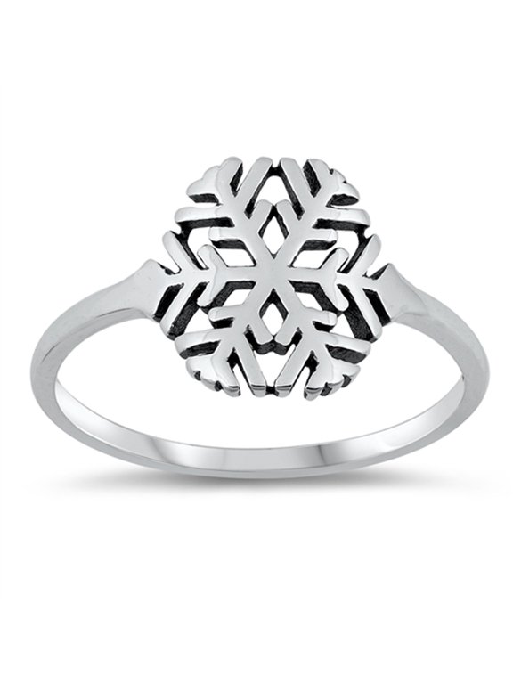 Oxidized Snowflake Christmas Winter Ring .925 Sterling Silver Band Jewelry Female Male Unisex Size 4