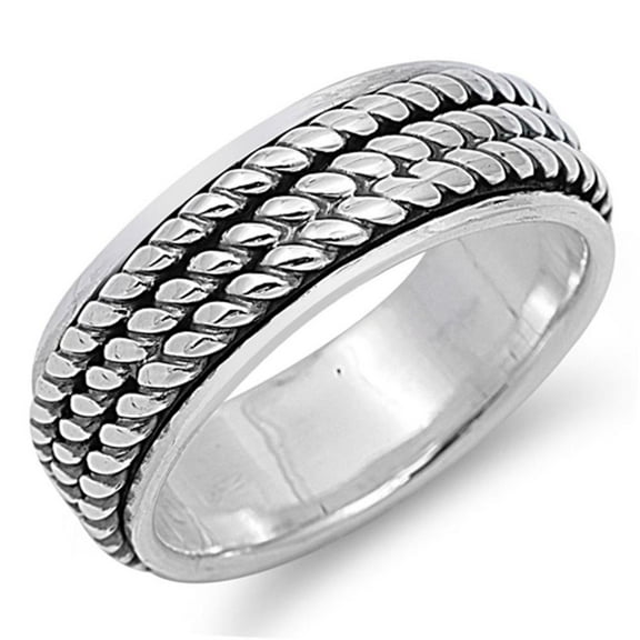 Oxidized Spinner Rope Wedding Ring .925 Sterling Silver Wide Band Jewelry Female Male Unisex Size 9
