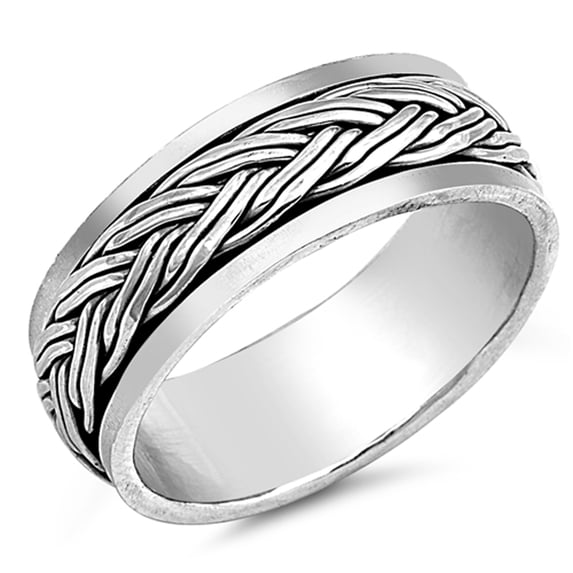 Oxidized Spinner Weave Knot Rope Wedding Ring Sterling Silver Band 925 Jewelry Female Male Size 11