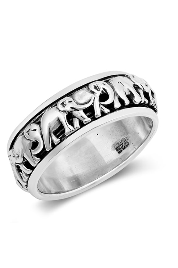 Oxidized Spinning Elephant Animal Ring Sterling Silver Family Band 925 Jewelry Female Male Size 13