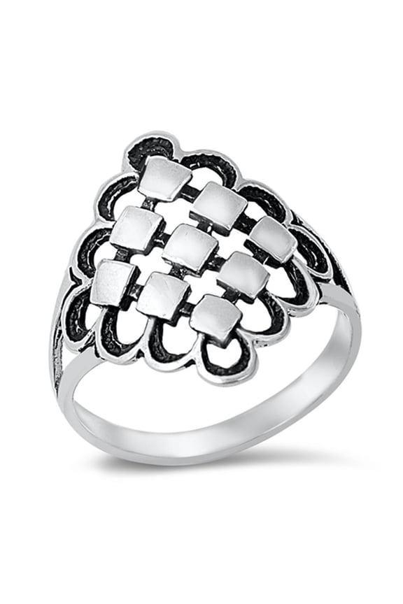 Oxidized Square Checkerboard Filigree Ring .925 Sterling Silver Band Jewelry Female Male Size 4