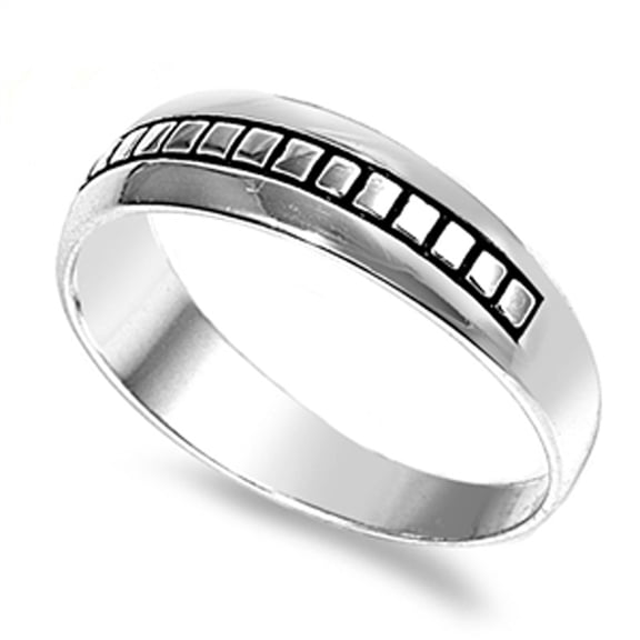 Oxidized Square Grid Wide Stackable Accent Ring Sterling Silver Band 925 Jewelry Female Male Size 6