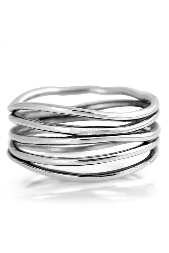 Oxidized Stacked Bar Knot Wide Wedding Ring 925 Sterling Silver Open Band Jewelry Female Male Size 7