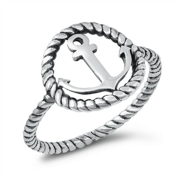 Oxidized Sterling Silver Anchor Rope Ring Size 8