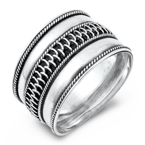 Oxidized Sterling Silver Bali Design Ring Size 7