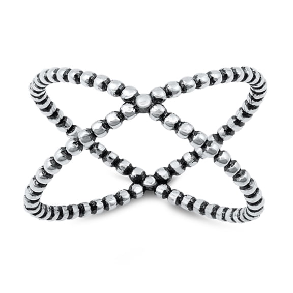 Oxidized Sterling Silver Beaded Criss Cross Ring Size 4
