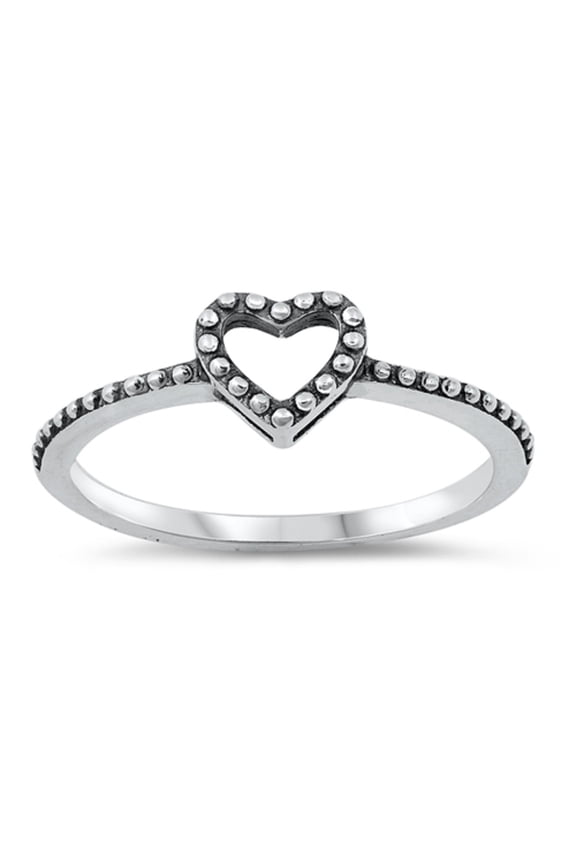 Oxidized Sterling Silver Beaded Heart Ring Size 9