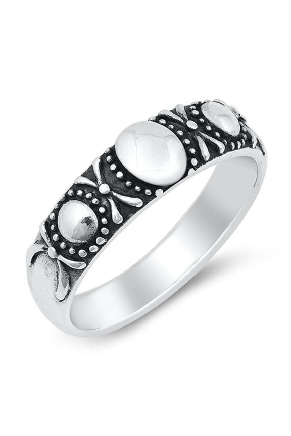 Oxidized Sterling Silver Beaded Tri Oval Design Ring Size 4