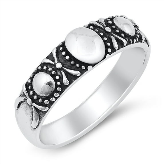 Oxidized Sterling Silver Beaded Tri Oval Design Ring Size 8