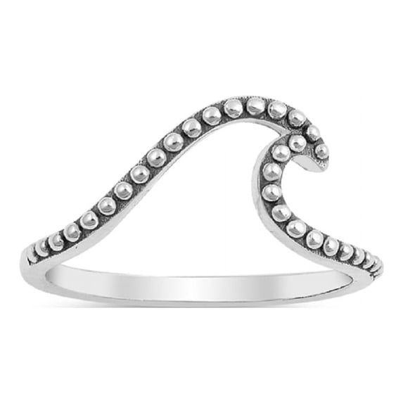 Oxidized Sterling Silver Beaded Wave Design Ring