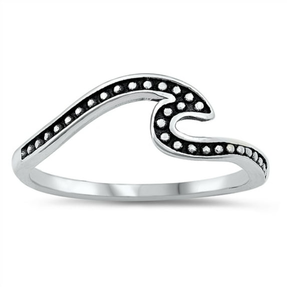 Oxidized Sterling Silver Beaded Wave Ring Size 6