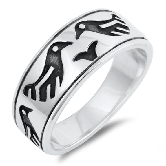 Oxidized Sterling Silver Birds Band Ring Size 6