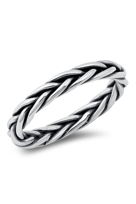 Oxidized Sterling Silver Braided Band Stackable Ring Size 6