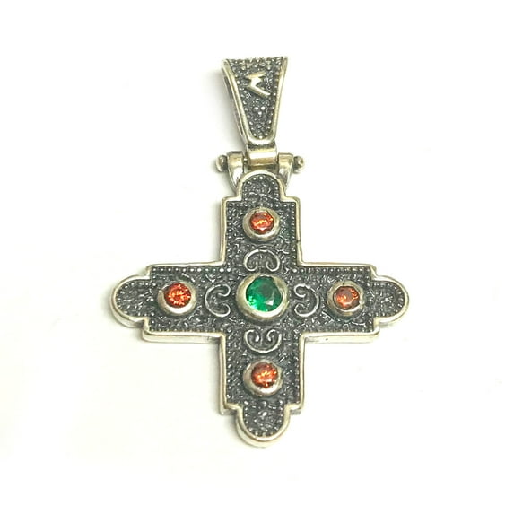 Oxidized Sterling Silver Byzantine Style Cross Pendant