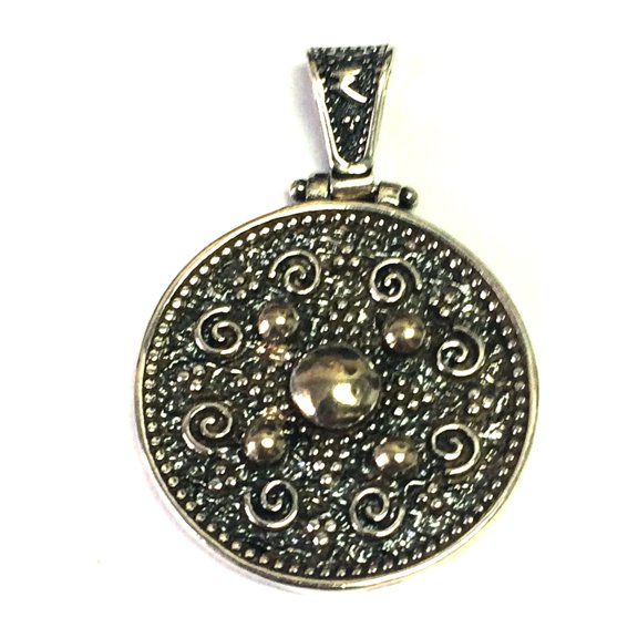 Oxidized Sterling Silver Byzantine Style Round Pendant