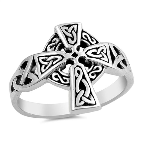 Oxidized Sterling Silver Celtic Cross Design Ring