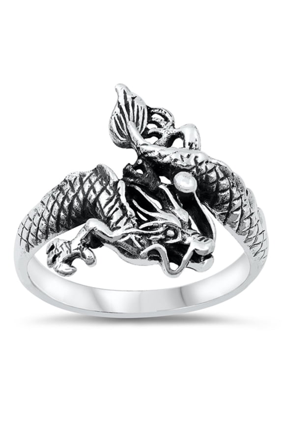 Oxidized Sterling Silver Chinese Dragon Ring Size 7