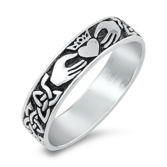 Oxidized Sterling Silver Claddagh Band Ring Size 10